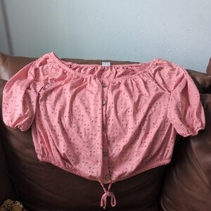 Pink Eyelet Button-Up Top